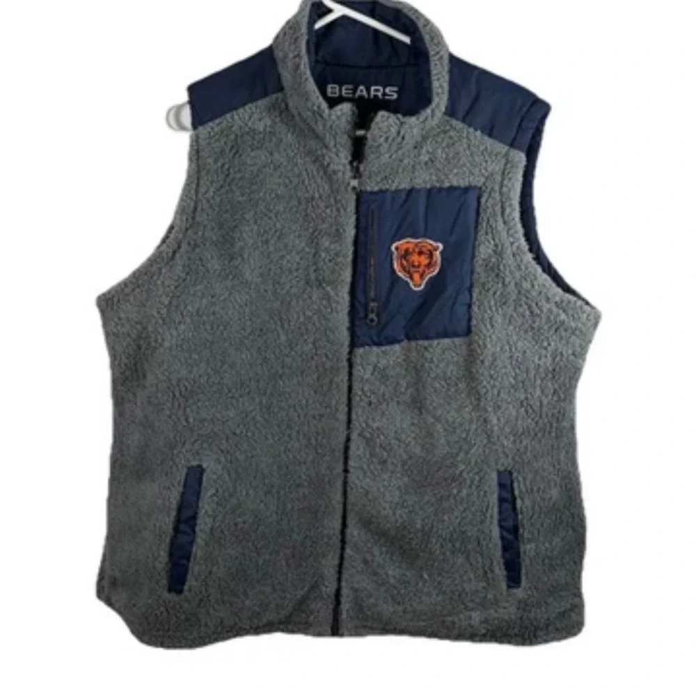 Chicago Bears Reversible Puffer Vest Fleece Men L Navy Orange Gray NFL - Picture 3 of 12
